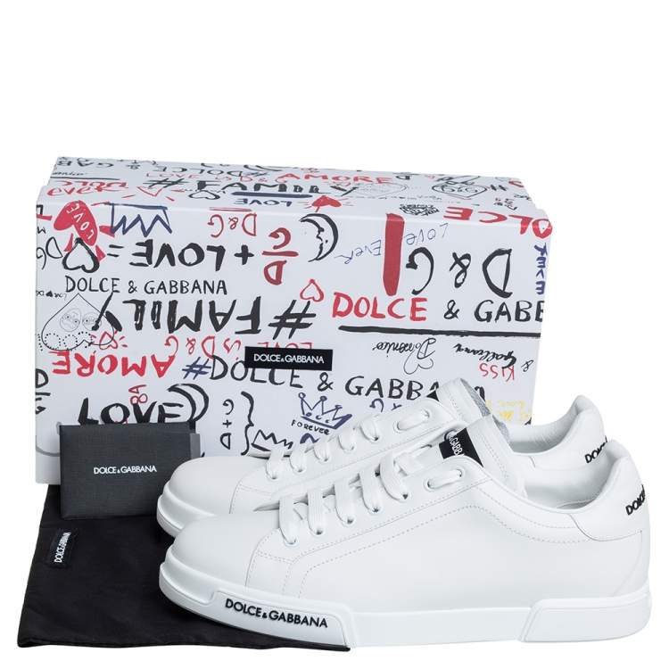 Pre Owned Dolce & Gabbana White Leather Portofino Logo Detail Sneakers Size 43.5