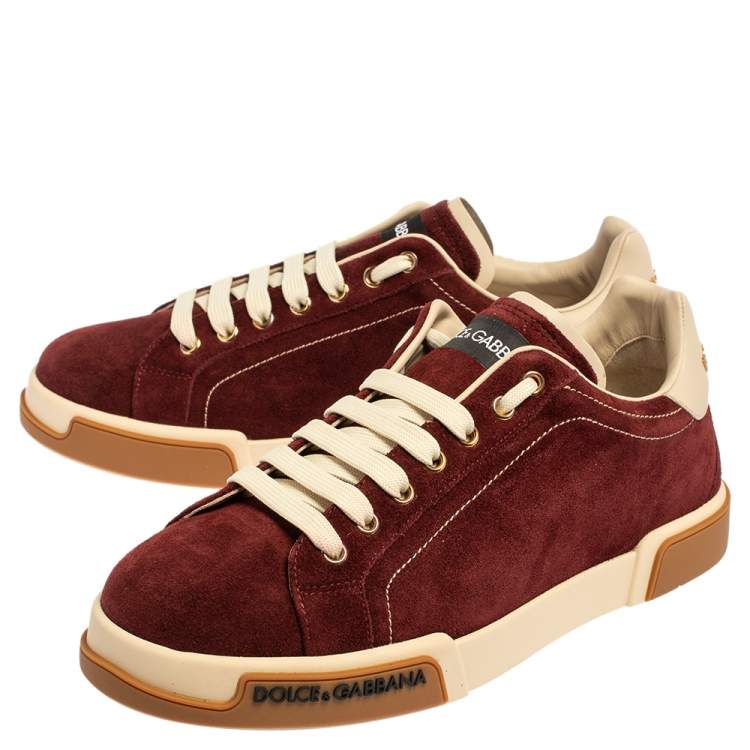 Pre Owned Dolce & Gabbana Bordeaux Suede Portofino Low Top Sneakers Size 41
