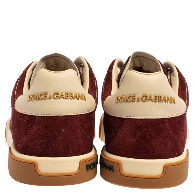 Pre Owned Dolce & Gabbana Bordeaux Suede Portofino Low Top Sneakers Size 41