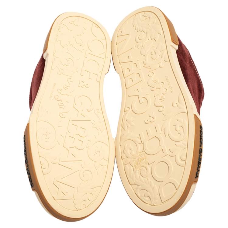 Pre Owned Dolce & Gabbana Bordeaux Suede Portofino Low Top Sneakers Size 41