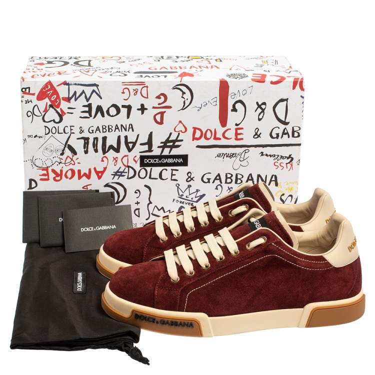 Pre Owned Dolce & Gabbana Bordeaux Suede Portofino Low Top Sneakers Size 41