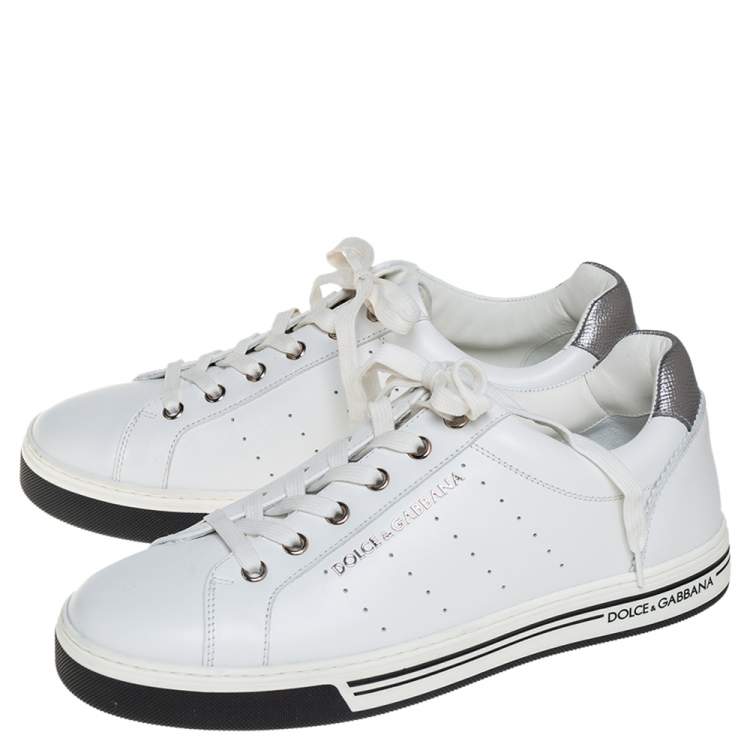 Pre Owned Dolce & Gabbana White Leather Logo Embellished Low Top Sneakers Size 39