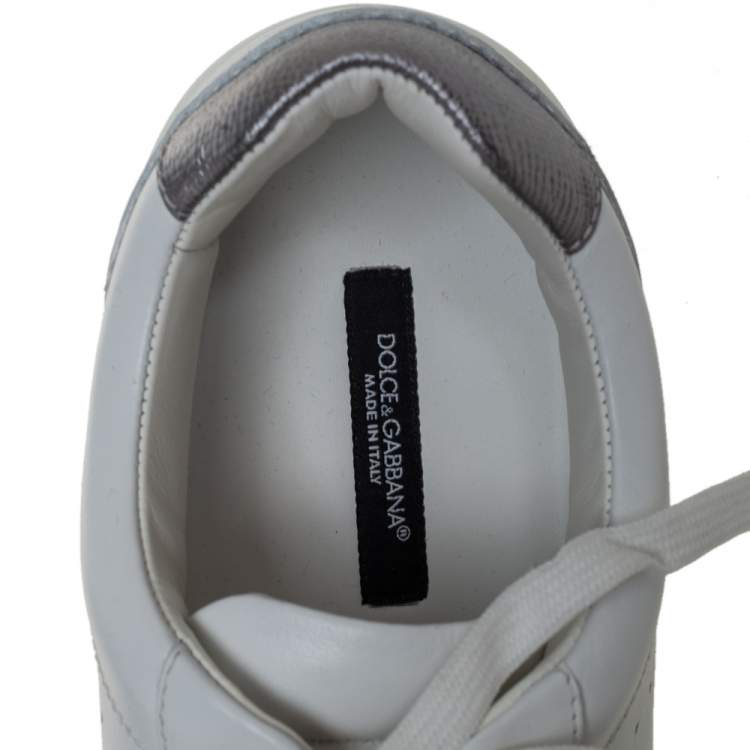 Pre Owned Dolce & Gabbana White Leather Logo Embellished Low Top Sneakers Size 39