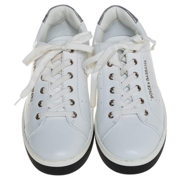 Pre Owned Dolce & Gabbana White Leather Logo Embellished Low Top Sneakers Size 39