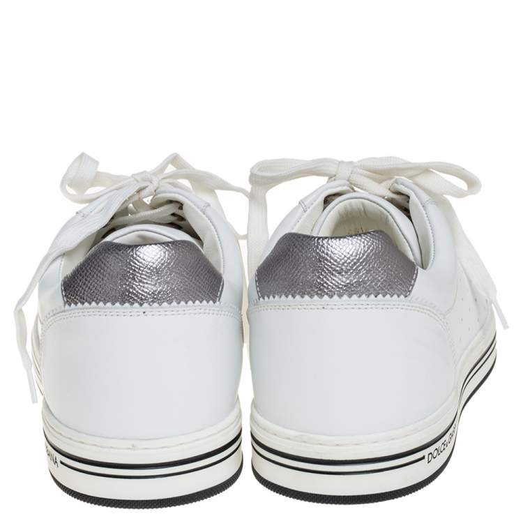 Pre Owned Dolce & Gabbana White Leather Logo Embellished Low Top Sneakers Size 39