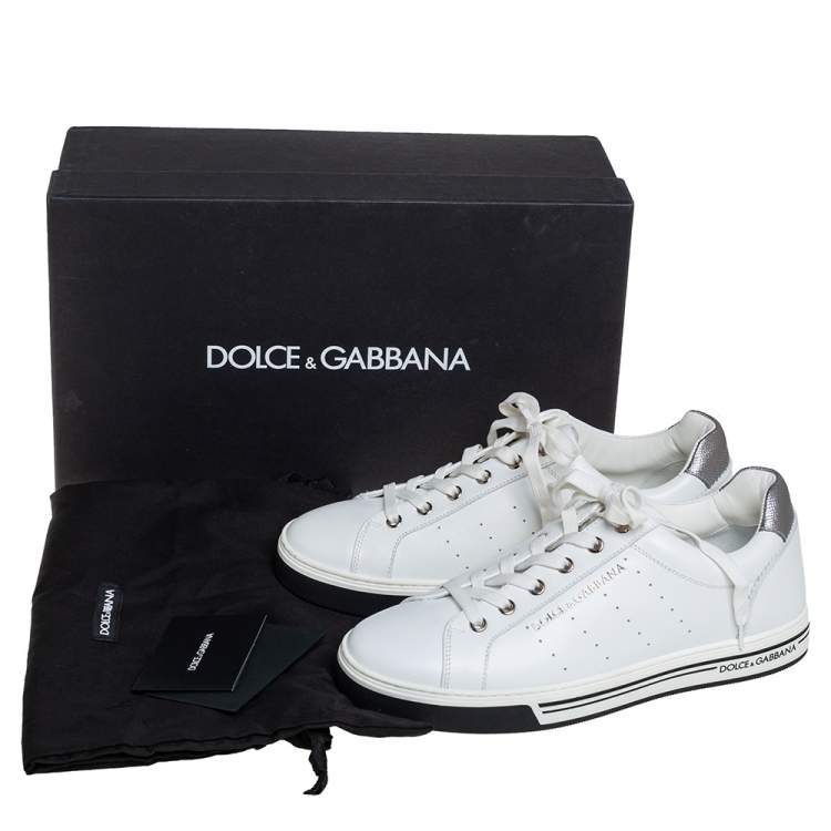 Pre Owned Dolce & Gabbana White Leather Logo Embellished Low Top Sneakers Size 39