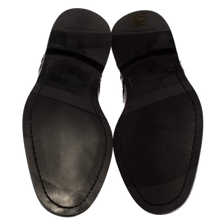 مملوكة مسبقًا Dolce & Gabbana Black Brogue Leather Michelangelo Lace Up Derby Size 44.5