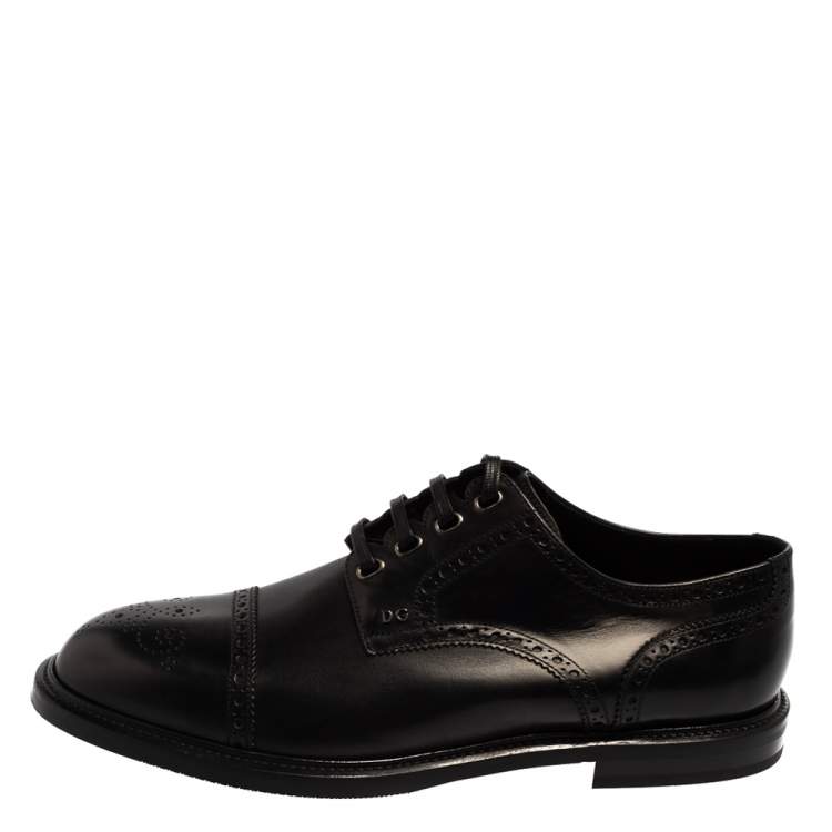 مملوكة مسبقًا Dolce & Gabbana Black Brogue Leather Michelangelo Lace Up Derby Size 44.5