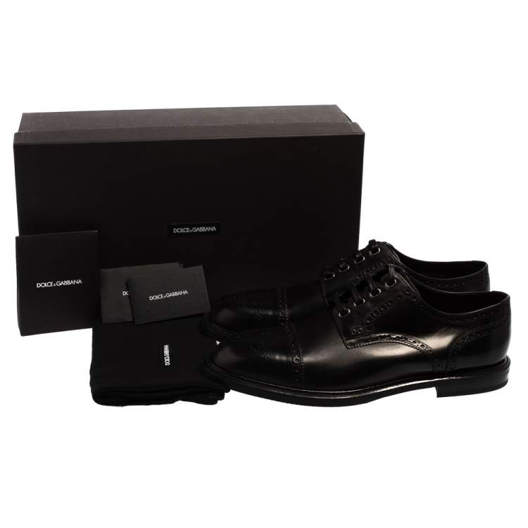 مملوكة مسبقًا Dolce & Gabbana Black Brogue Leather Michelangelo Lace Up Derby Size 44.5