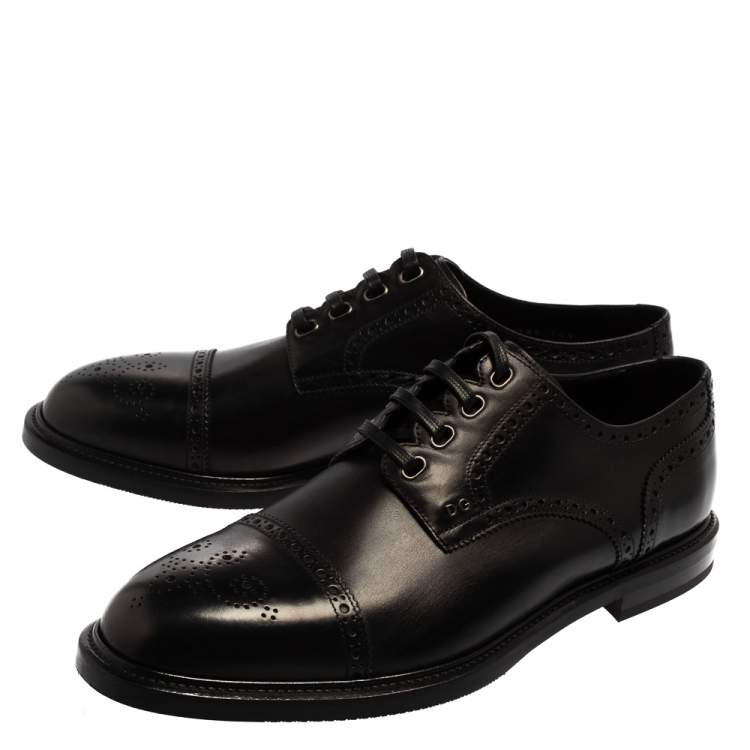Pre Owned Dolce & Gabbana Black Brogue Leather Michelangelo Lace Up Derby Size 44