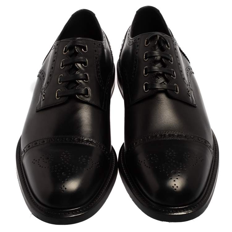 Pre Owned Dolce & Gabbana Black Brogue Leather Michelangelo Lace Up Derby Size 44.5