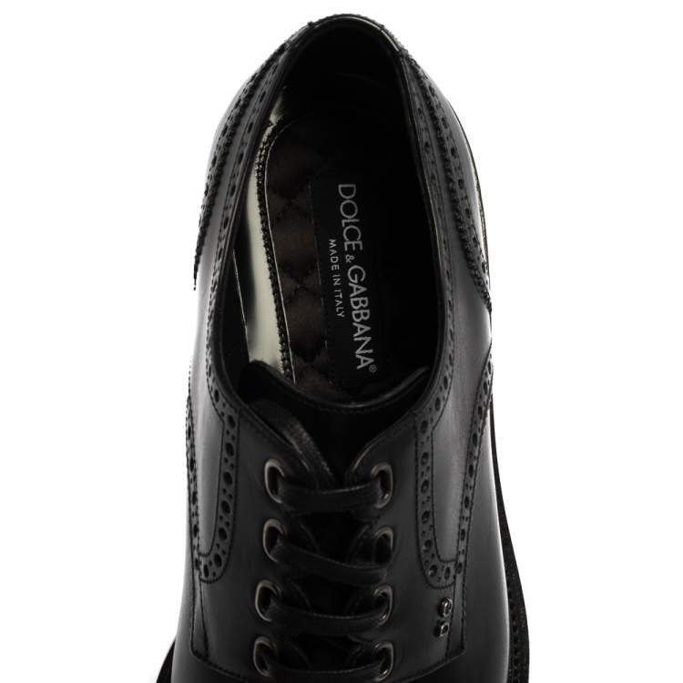 Pre Owned Dolce & Gabbana Black Brogue Leather Michelangelo Lace Up Derby Size 43
