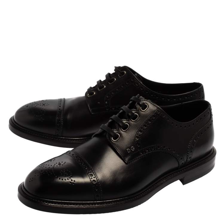 Pre Owned Dolce & Gabbana Black Brogue Leather Michelangelo Lace Up Derby Size 43