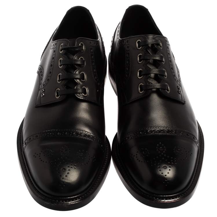 Pre Owned Dolce & Gabbana Black Brogue Leather Michelangelo Lace Up Derby Size 43