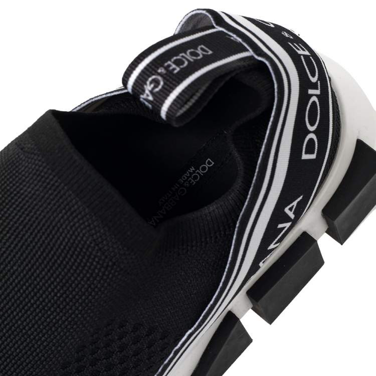 Pre Owned Dolce & Gabbana Black Knit Fabric Sorrento Slip On Sneakers Size 41.5