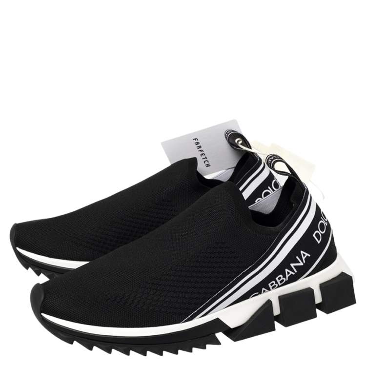 Pre Owned Dolce & Gabbana Black Knit Fabric Sorrento Slip On Sneakers Size 41.5