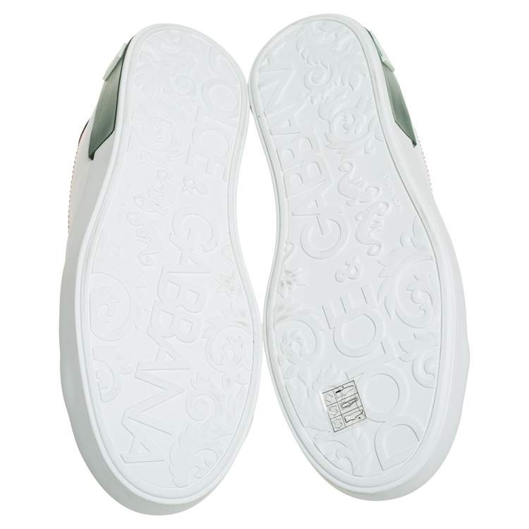 Pre Owned Dolce & Gabbana White/Green Leather Portofino Sneakers Size 43