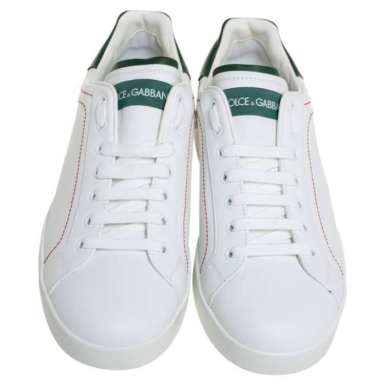 Pre Owned Dolce & Gabbana White/Green Leather Portofino Sneakers Size 43