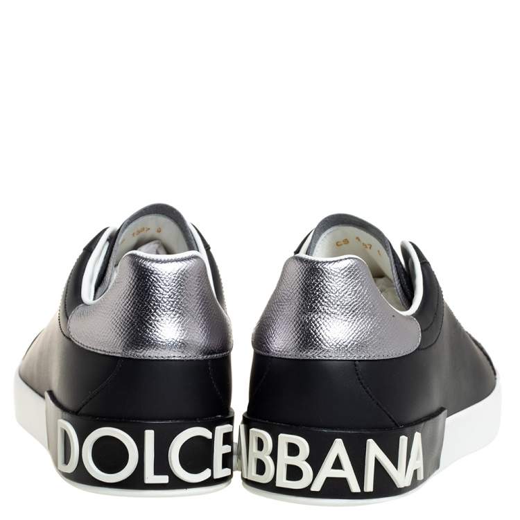 Pre Owned Dolce & Gabbana Black Leather Portofino Low Top Sneakers Size 43