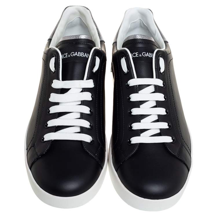 Pre Owned Dolce & Gabbana Black Leather Portofino Low Top Sneakers Size 43