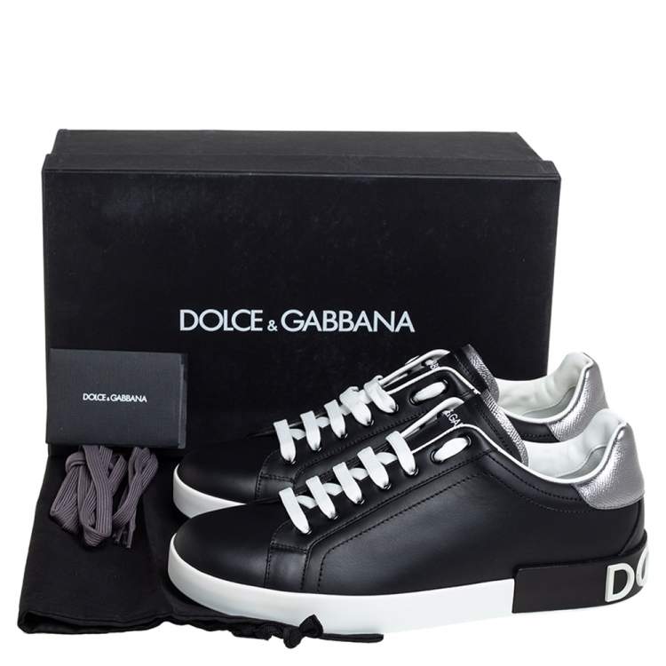 Pre Owned Dolce & Gabbana Black Leather Portofino Low Top Sneakers Size 43