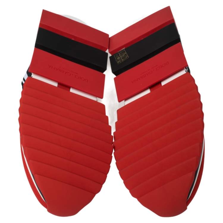 Pre Owned Dolce & Gabbana Red Knit Fabric Sorrento Slip On Sneakers Size 43