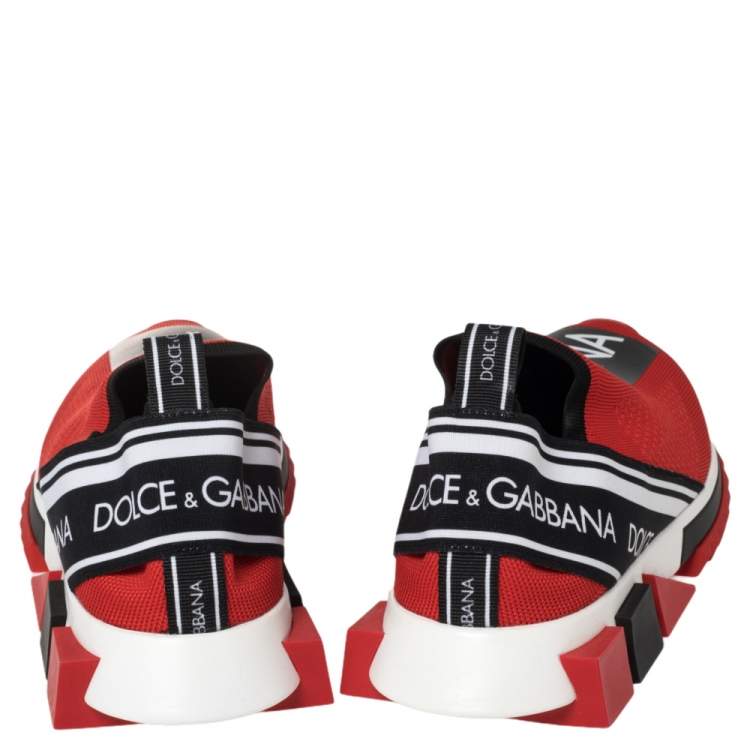Pre Owned Dolce & Gabbana Red Knit Fabric Sorrento Slip On Sneakers Size 43