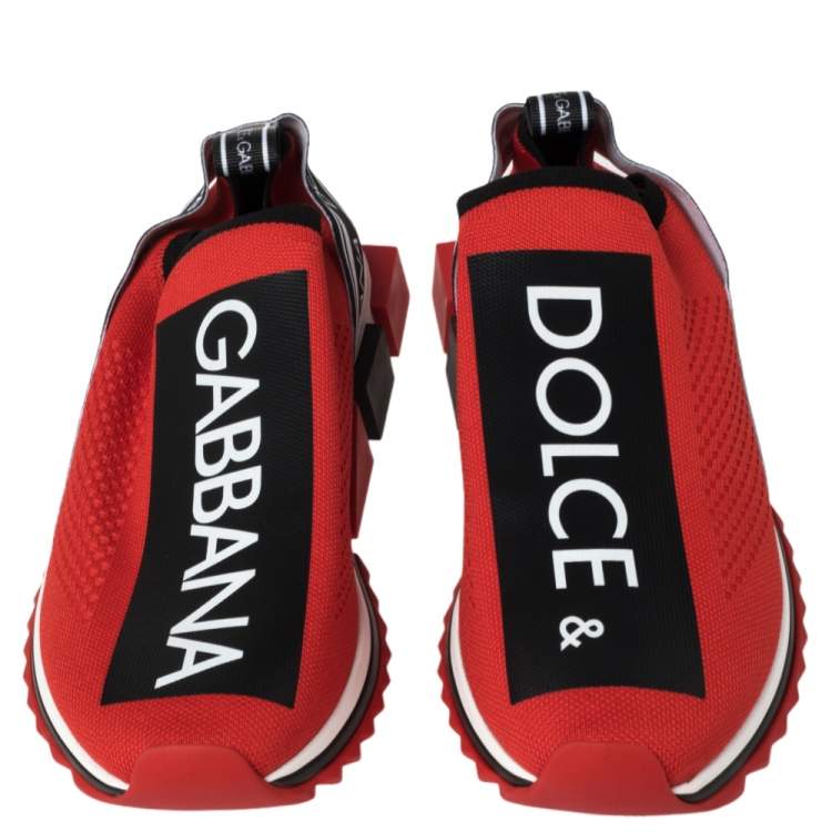 Pre Owned Dolce & Gabbana Red Knit Fabric Sorrento Slip On Sneakers Size 43