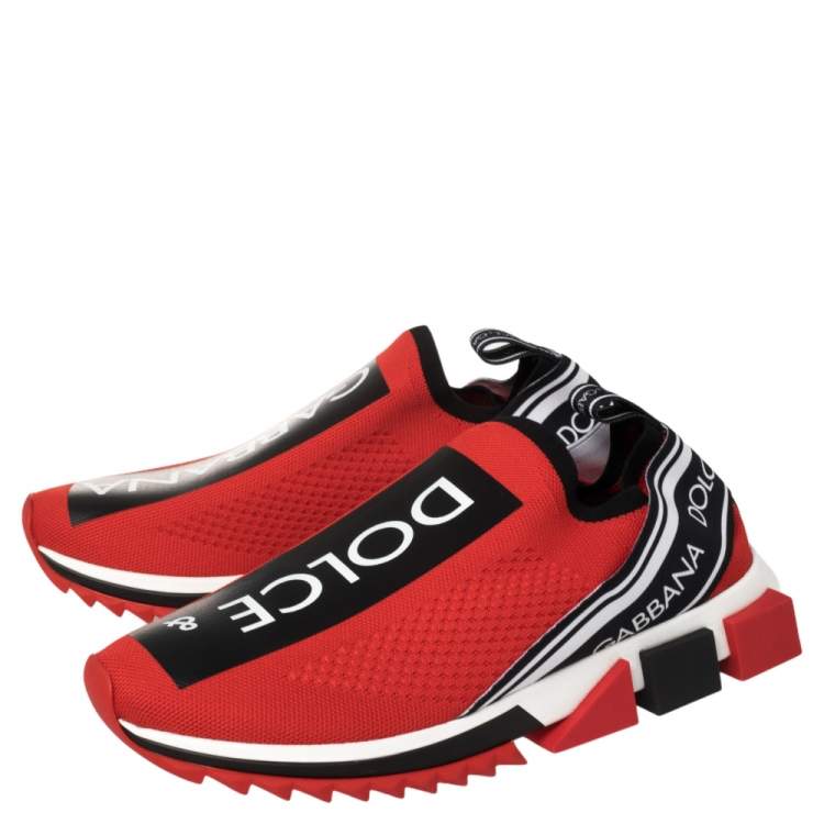 Pre Owned Dolce & Gabbana Red Knit Fabric Sorrento Slip On Sneakers Size 43