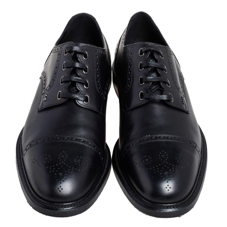 Pre Owned Dolce & Gabbana Black Brogue Leather Michelangelo Lace Up Derby Size 46