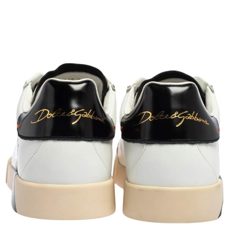 Pre Owned Dolce & Gabbana Black/White Leather Portofino 1984 Low Top Sneakers Size 42