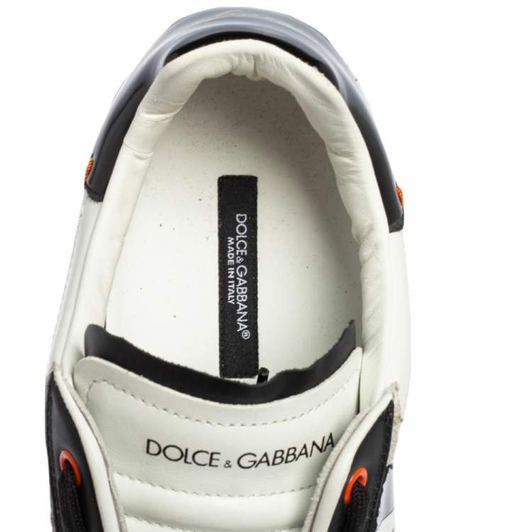 Pre Owned Dolce & Gabbana Black/White Leather Portofino 1984 Low Top Sneakers Size 42