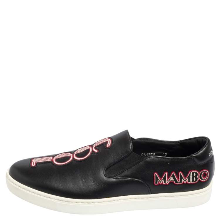 Pre Owned Dolce & Gabbana Black Patch Embellished Leather Slip On Sneakers Size 44