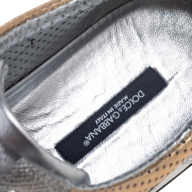 Pre Owned Dolce & Gabbana Gold/Silver Perforated Leather Low Top Sneakers Size 41