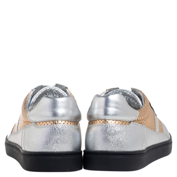 Pre Owned Dolce & Gabbana Gold/Silver Perforated Leather Low Top Sneakers Size 41