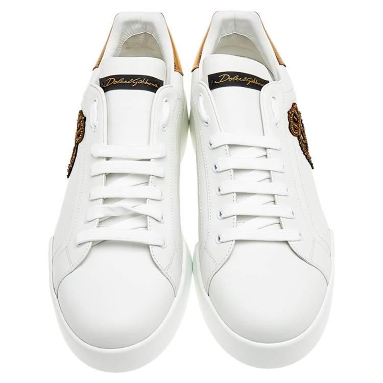 Pre Owned Dolce & Gabbana White Leather Portofino Lace Up Sneakers Size 46