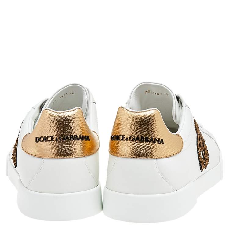 Pre Owned Dolce & Gabbana White Leather Portofino Lace Up Sneakers Size 46