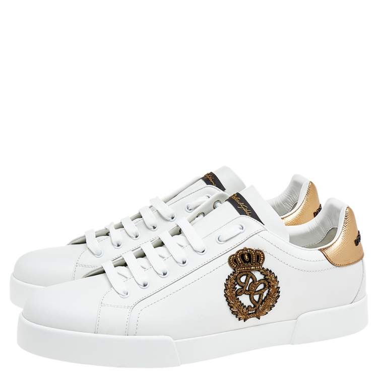 Pre Owned Dolce & Gabbana White Leather Portofino Lace Up Sneakers Size 46