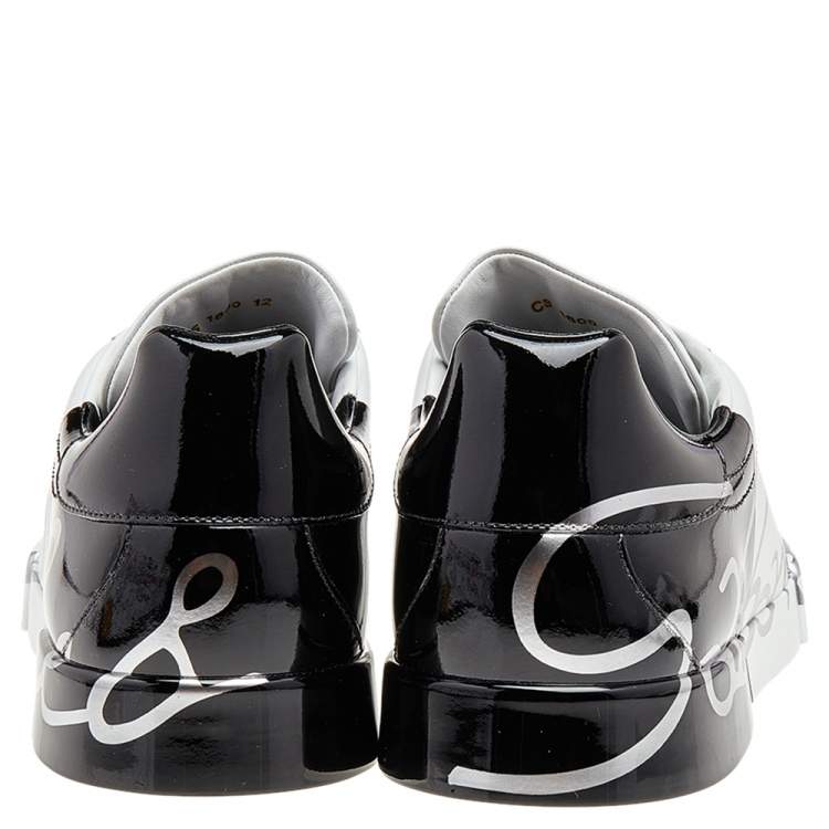 Pre Owned Dolce & Gabbana White/Black Leather Portofino Lace Up Sneakers Size 46