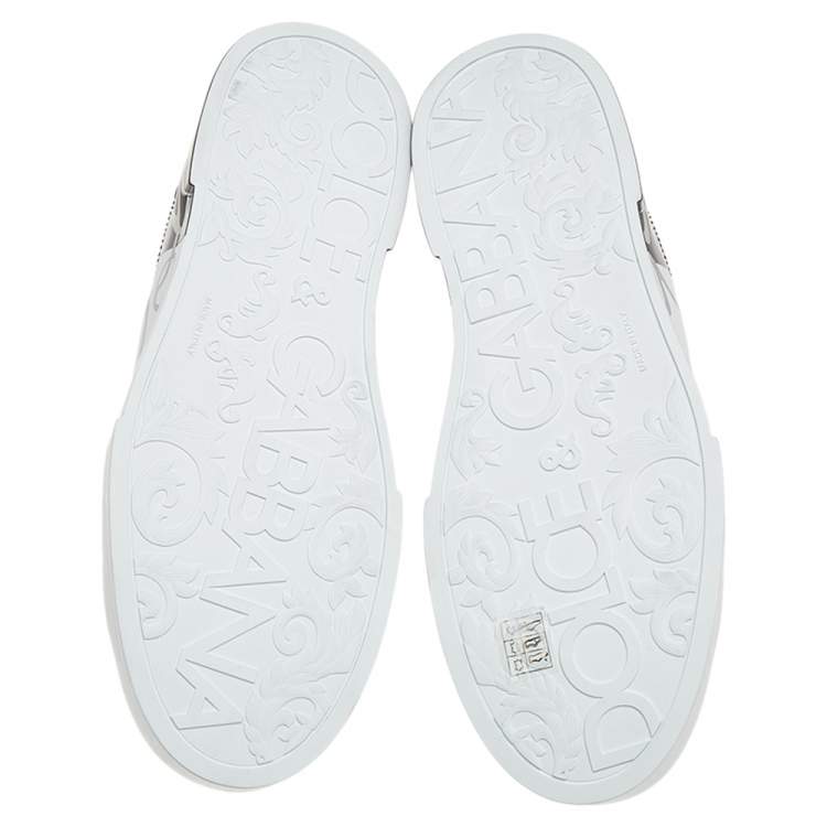 Pre Owned Dolce & Gabbana White/Black Leather Portofino Lace Up Sneakers Size 46