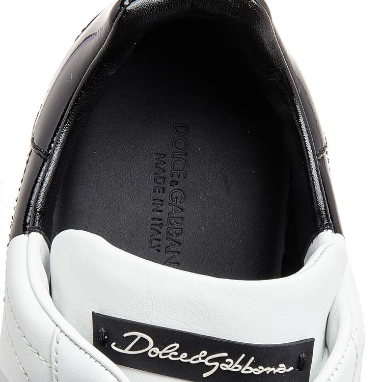 Pre Owned Dolce & Gabbana White/Black Leather Portofino Lace Up Sneakers Size 46