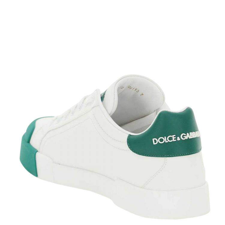 Pre Owned Dolce & Gabbana White/Green Portofino Leather Sneakers Size IT 44