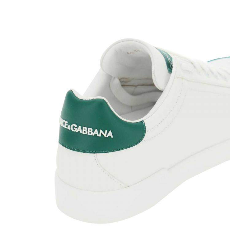 Pre Owned Dolce & Gabbana White/Green Portofino Leather Sneakers Size IT 44