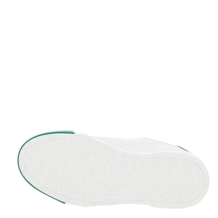 Pre Owned Dolce & Gabbana White/Green Portofino Leather Sneakers Size IT 44