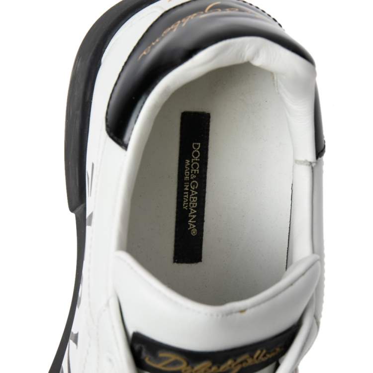 Pre Owned Dolce & Gabbana White/Black Leather Portofino Lace Up Sneakers Size 42