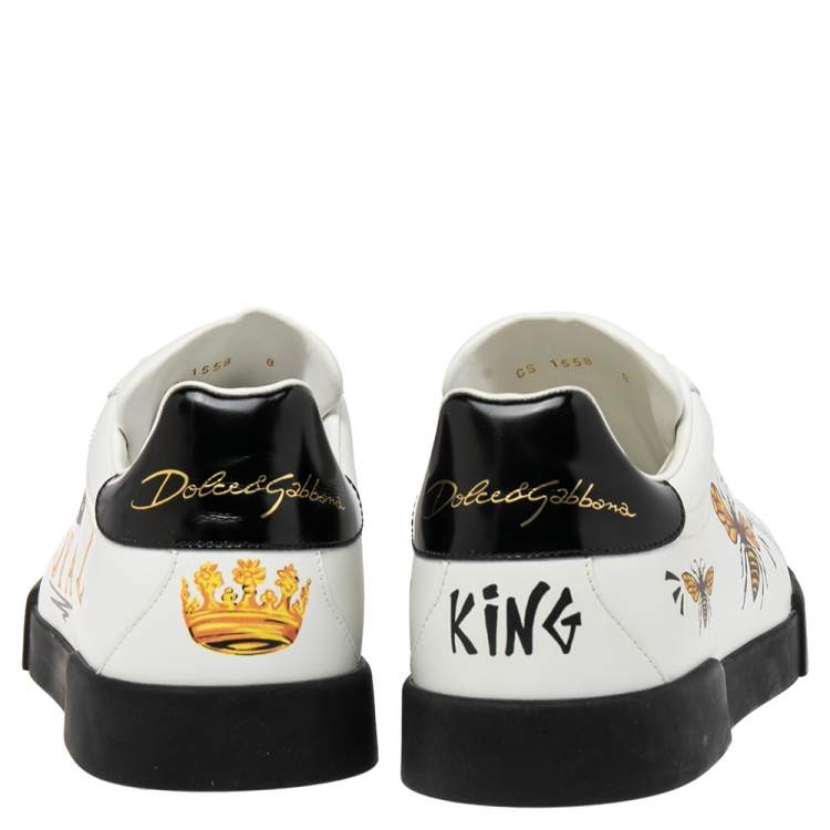 Pre Owned Dolce & Gabbana White/Black Leather Portofino Lace Up Sneakers Size 42