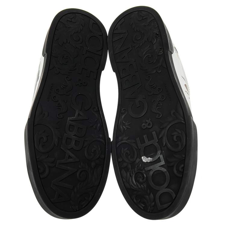 Pre Owned Dolce & Gabbana White/Black Leather Portofino Lace Up Sneakers Size 42