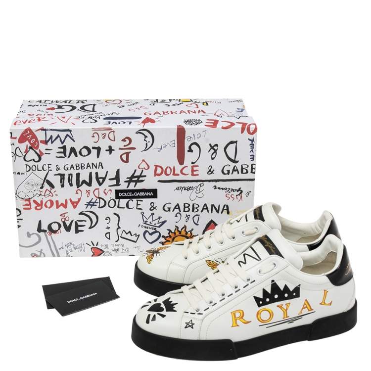 Pre Owned Dolce & Gabbana White/Black Leather Portofino Lace Up Sneakers Size 42