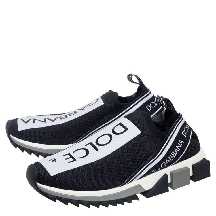Pre Owned Dolce & Gabbana Black/White Knit Fabric Sorrento Slip On Sneakers Size 39.5
