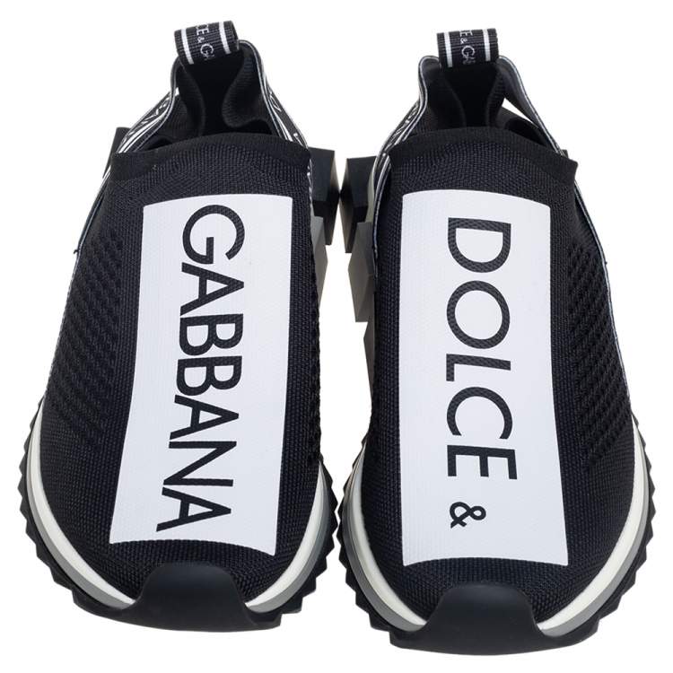 Pre Owned Dolce & Gabbana Black/White Knit Fabric Sorrento Slip On Sneakers Size 39.5